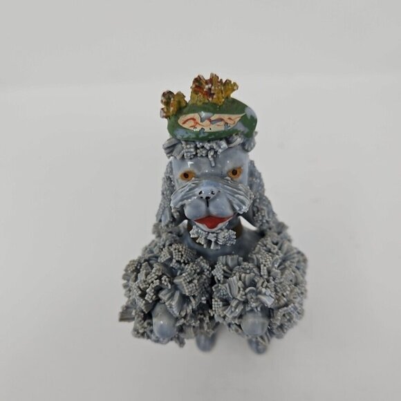 Vintage 1950s Spaghetti French Poodle Figurine Standing Beret Blue Grey Marked W - Picture 5 of 8